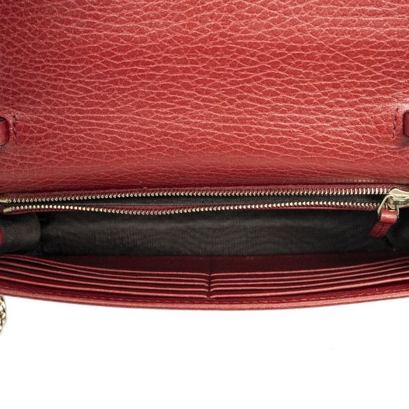 Gucci Interlocking G Chain Wallet Red Grain Leather A - Picture 9 of 10
